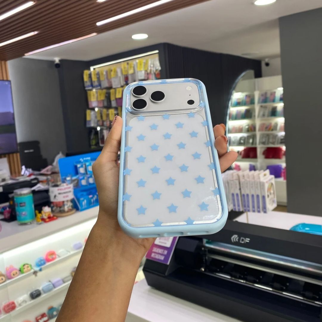 Funda Transparente Con Estrellas Azules Para iPhone