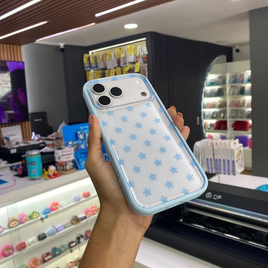 Funda Transparente Con Estrellas Azules Para iPhone