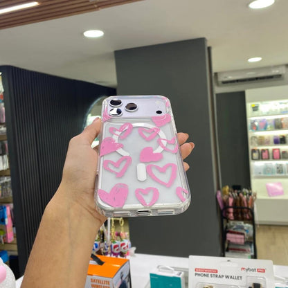 Funda Transparente Pink Hearts Magsafe Para iPhone