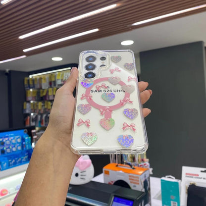 Funda Transparente Glitter Hearts Magsafe Para Samsung