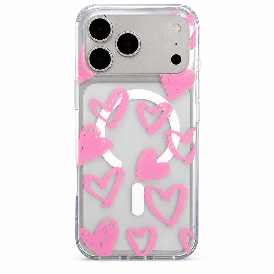 Funda Transparente Pink Hearts Magsafe Para iPhone