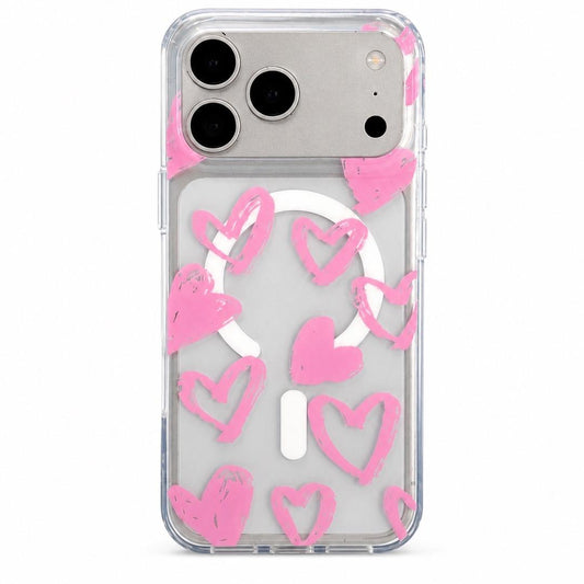 Funda Transparente Pink Hearts Magsafe Para iPhone