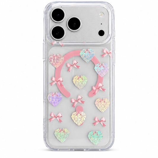 Funda Transparente Glitter Hearts Magsafe Para iPhone