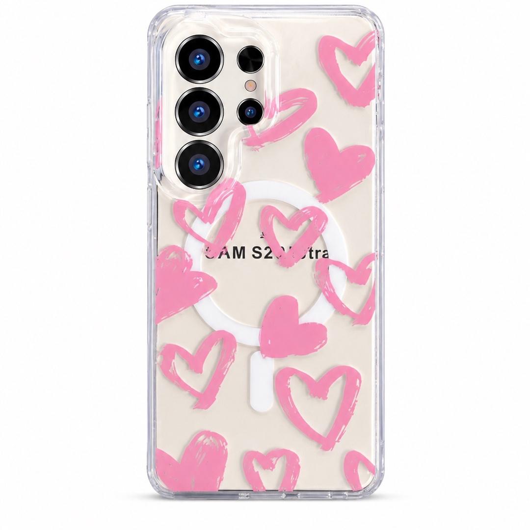 Funda Transparente Pink Hearts Magsafe Para Samsung