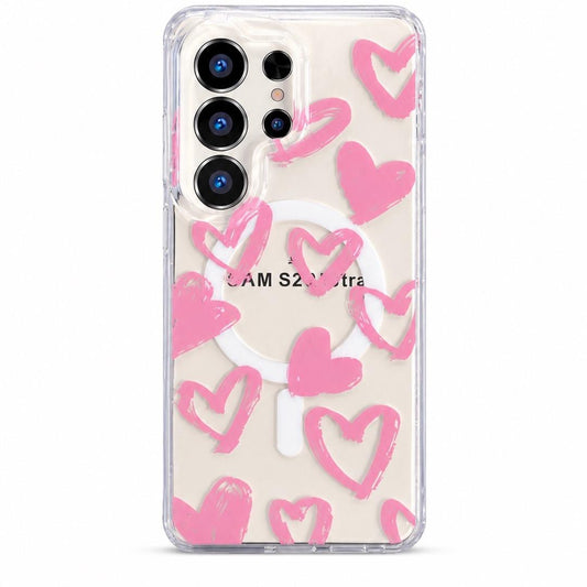 Funda Transparente Pink Hearts Magsafe Para Samsung