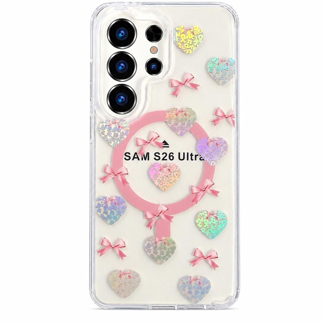 Funda Transparente Glitter Hearts Magsafe Para Samsung